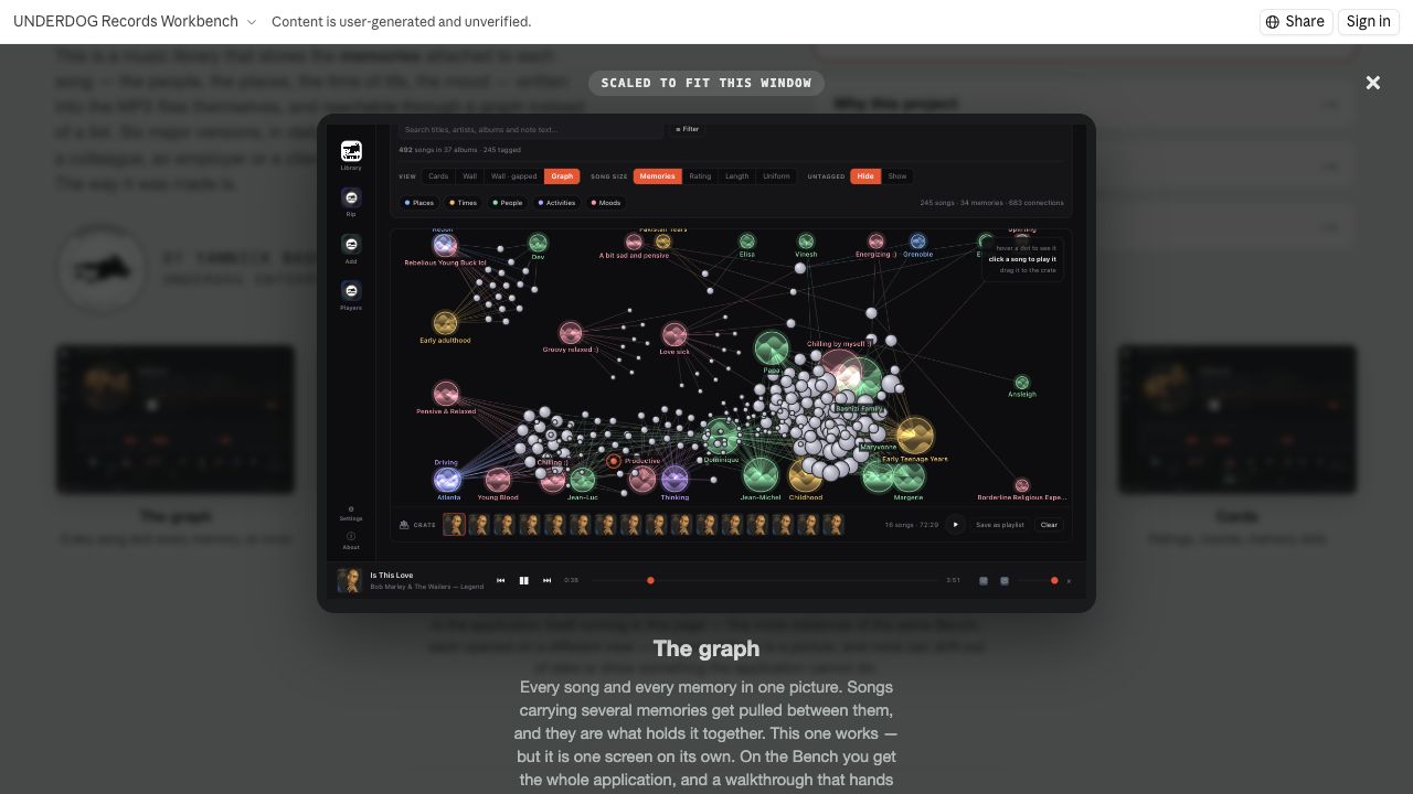 Graphe musical reliant des chansons à des personnes, lieux, périodes et ambiances